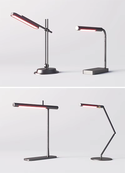 Modern Table Lamps Featuring Circular Square Bases Red Light Tubes And Adjustable Design 3d model