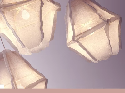 Three Paper Pleated Unique shaped Pendant Lights With Soft Lighting For Interior Decoration 3d model