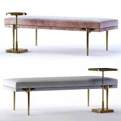 Elegant Modern Sofa Bench With Pink Gray Upholstery And Golden Metal Legs 3d model