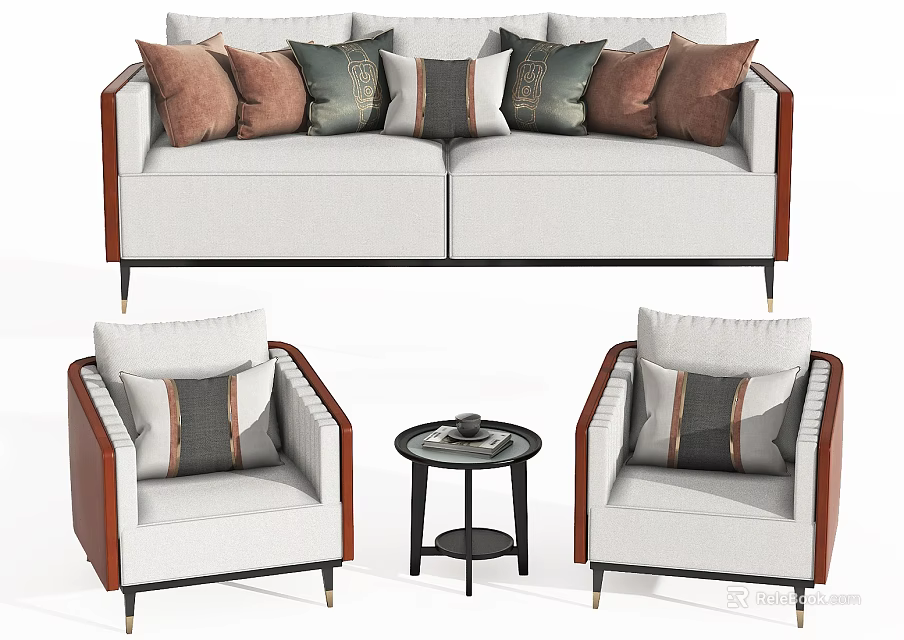 Elegant Modern Sofa Set with Two Seater Sofa Armchairs Decorative Pillows and Side Table 3d model
