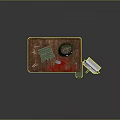 Military Weapons Display with Green Ammo Box Helmet Bullets on Wooden Table and Tripod Map