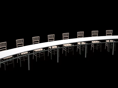 Long Table and Chair Set With Backrest Chairs Metal Legs for Dining Area 3d model