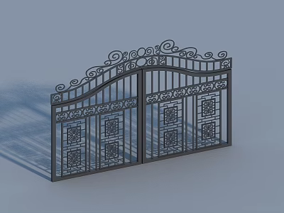 Wrought Iron Entrance Gate With Double Door Design Ornate Patterns And Decorative Top 3d model