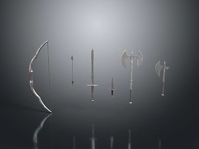 Medieval Historical Weapons Collection Including Bow Arrows Swords Axe And Dagger 3d model