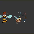 Cartoon Style Bee Fairy Character With Little Bee And Colorful Glowing Spots On Reflective Ground