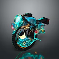 Futuristic Glowing Motorcycle With Transparent Blue Green Body And Reflective Wheels