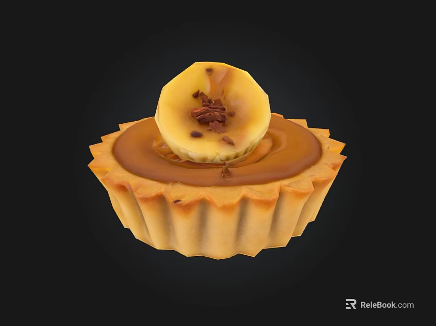 Golden Banana Caramel Tart With Crispy Crust Fresh Banana Slice And Chocolate Shavings 3d model 