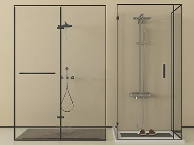 Modern Shower System with Rainfall Head Handheld Sprayer Glass Door and Slippers 3d model