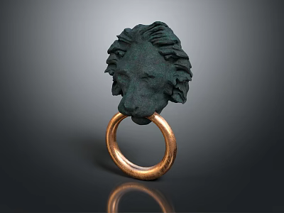 Green Lion Head Decorative Door Knob With Gold Ring Accent Design 3d model
