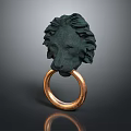 Green Lion Head Decorative Door Knob With Gold Ring Accent Design