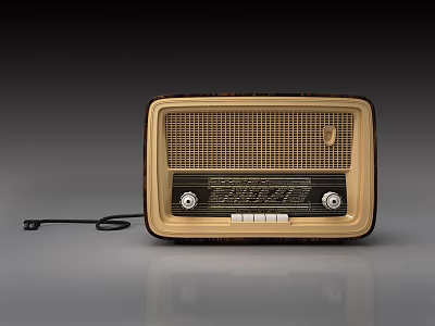 Retro Radio Speaker with Classic Golden Black Design Grille Front and Control Knobs 3d model