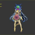 Game Movie Character With Silver White Hair Horned Hat Pink Black Dress And Tail