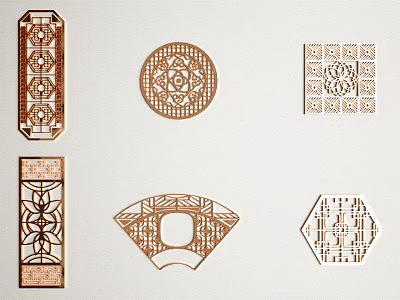 Intricate Carved Patterns Various Shapes Rectangular Circular Square Fan Shaped Octagonal Decorative Elements 3d model