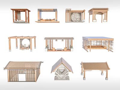 Various Wooden Pavilion Models With Traditional And Modern Design Elements 3d model