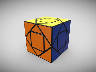 Geometric Puzzle Cube with Yellow Orange Blue Faces and Black Geometric Lines for Brain Teaser 3d model