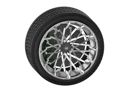 Elegant Modern Car Tire With Black Tread Pattern And Silver Spoke Rim Design 3d model