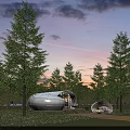 Unique Dome Shaped Glamping Guesthouse With Lush Trees Sunset View And Wooden Deck Fire Pit
