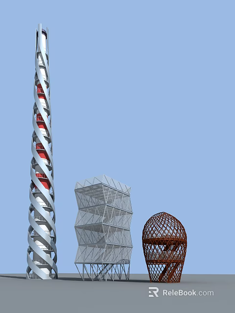 Modern Spiral Tower Design With Glass Structure Metal Frame And Decorative Dome 3d model 