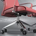 Red Leather Office Chair Featuring Modern Design And Metal Frame With Wheels