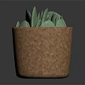 Brown Woven Storage Basket With Green Cactus Pads For Home Decor