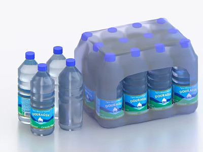 Crystal Clear Mineral Water Bottles In Plastic Case For Daily Use 3d model
