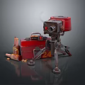 Red Mechanical Weapon with Tripod Stand Number 24 Case and Metal Parts