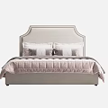 Modern Double Bed With Upholstered Headboard Multiple Pillows And Pink Quilt 3d model
