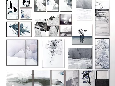 Ink Wash Style Abstract Paintings With Black White Gray Tones And Various Compositions 3d model