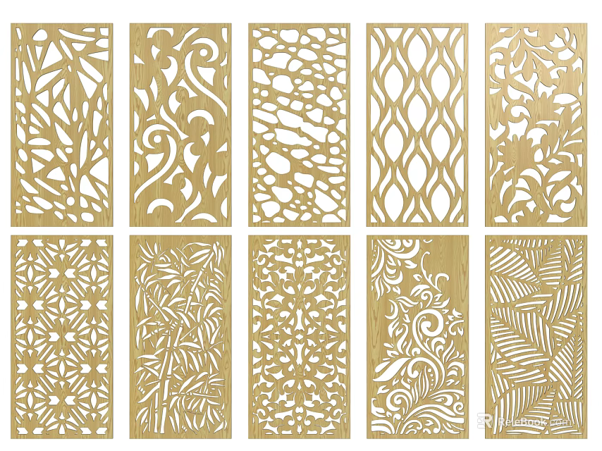 Wooden Room Dividers With Various Laser Cut Patterns For Home Decoration 3d model 