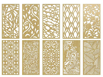 Wooden Room Dividers With Various Laser Cut Patterns For Home Decoration 3d model