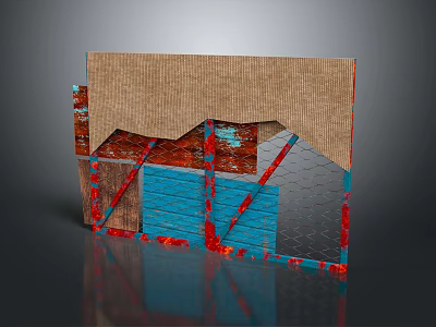 Fence 3D Model With Layered Structure Brown Top Layer Blue Panels Red Supports Metal Grid 3d model