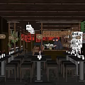 Authentic Japanese Restaurant Interior With Bar Counter Pendant Lights And Wall Decorations