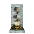 Decorative Stone Feature Wall with Round Hanging Elements Base Water Pool and Soft Lighting Design 3d model