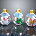 Transparent Christmas Ornaments With Golden Tops And Snowman Tree Gingerbread Man Scenes