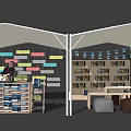 Commercial Bookstore Equipment With Canopy Tent Shelves Counter Display Racks And Signage