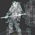 Futuristic Game And Movie Character With Red Hair Mechanical Armor And Weapon