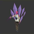 Fantasy Female Character With Silver White Hair Purple Crystal Wings And White Outfit