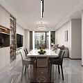 Modern Minimalist Open Living And Dining Room Interior Design With Cozy Sofas And Large Windows