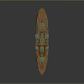 Detailed Vintage Warship Model With Green Upper Hull Red Bottom Tall Masts And Chimneys