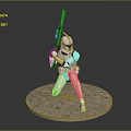 Game Movie Character White Armor Soldier Holding Rifle In Standing Pose On Round Base