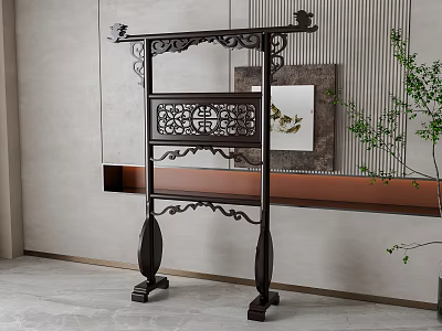 Traditional Chinese Wooden Clothes Hanger With Intricate Carvings In Stylish Interior 3d model