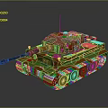 Military Tank With Camouflage Green Orange Pattern Tracked Wheels Long Cannon And Military Vehicle Design
