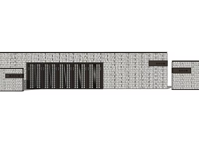 Exterior Brick Feature Wall With Grille Door And Decorative Panels 3d model