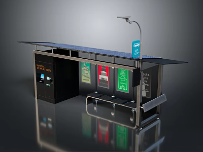Modern Bus Shelter Design With Light Advertising Panels Information Screen And Seating 3d model