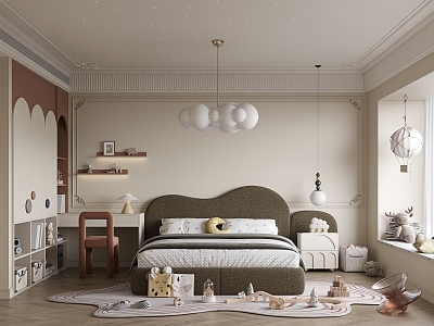 Modern Children's Room Children's Bed Chandelier Table Lamp Hot Air Balloon Doll Toy Ornaments Desk and Chair Wardrobe model