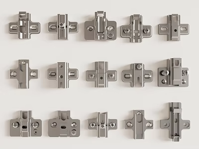 Various Metal Hinges In Different Styles For Furniture And Cabinet Hardware 3d model