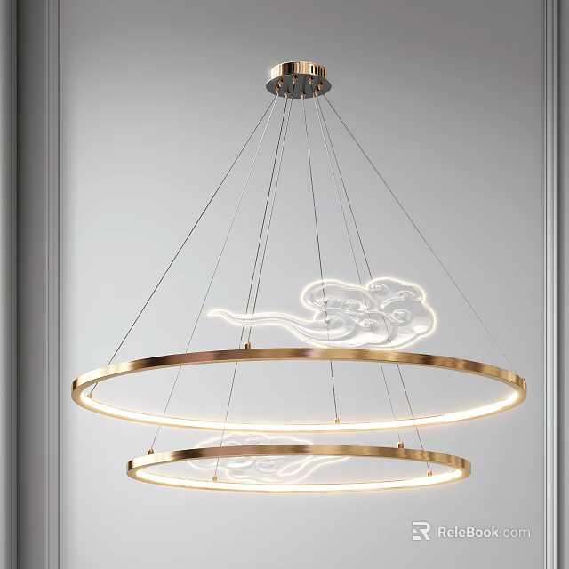 Modern Elegant Chandelier With Double Golden Rings And Cloud Shaped Transparent Decor 3d model 