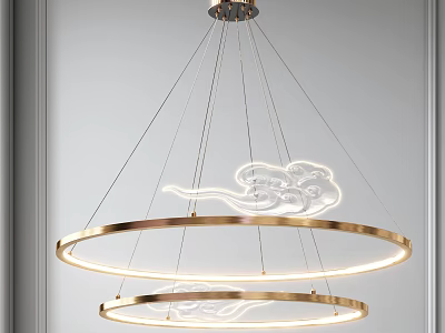 Modern Elegant Chandelier With Double Golden Rings And Cloud Shaped Transparent Decor 3d model