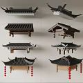 Traditional Chinese Architectural Roof Components Featuring Curved Eaves Wooden Brackets And Black Tiles