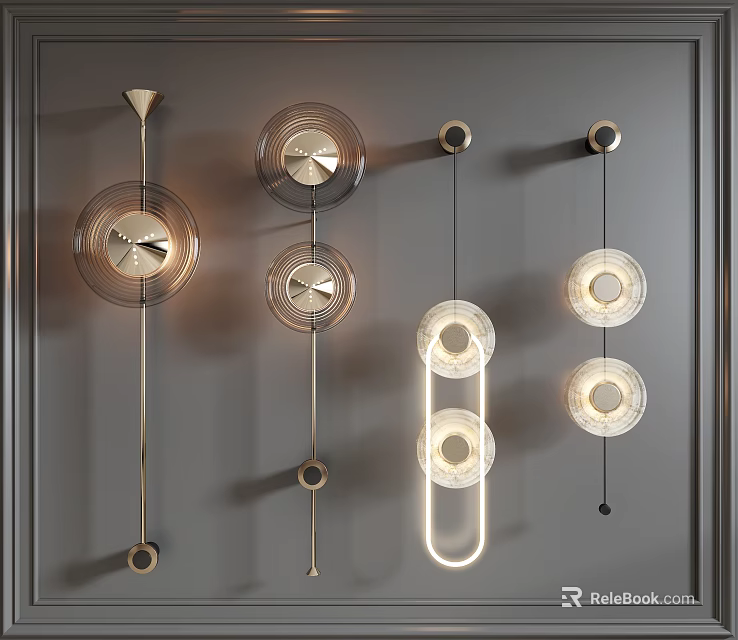 Modern Stylish Wall Lamps With Circular Illuminated Rings And Glass Shades For Interior Decoration 3d model 